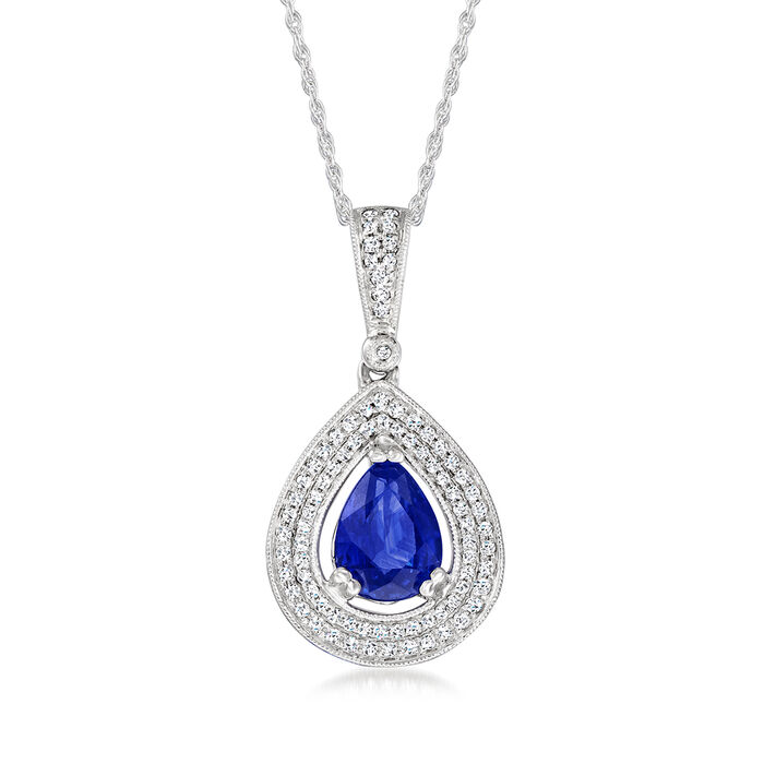 1.70 Carat Sapphire and .46 ct. t.w. Diamond Pear-Shaped Pendant Necklace in 14kt White Gold