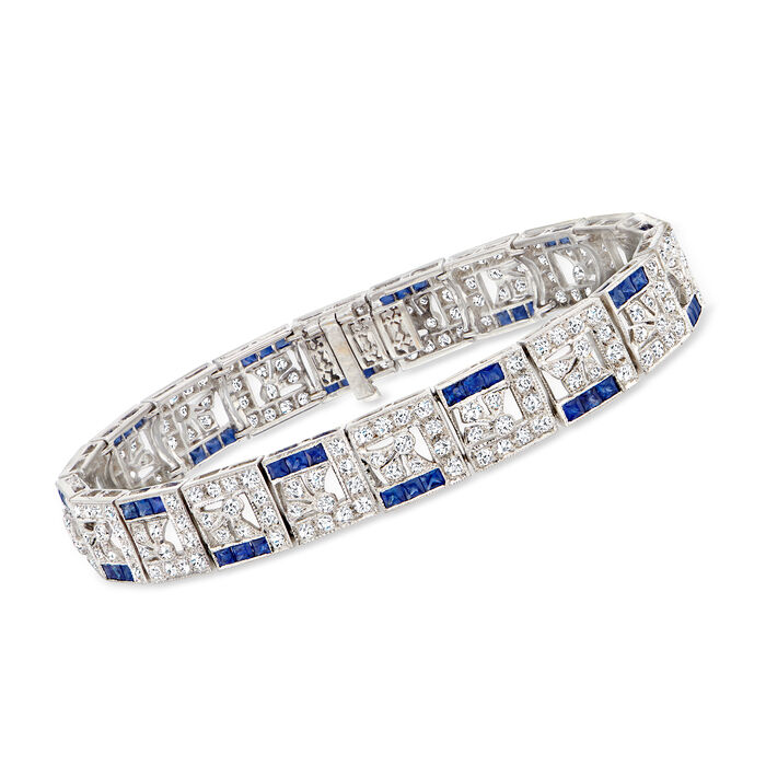 C. 1980 Vintage 5.00 ct. t.w. Diamond and 4.20 ct. t.w. Sapphire Bracelet in 18kt White Gold