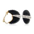 C. 1980 Vintage Black Onyx and 1.10 ct. t.w. Diamond Shrimp Clip-On Earrings in 18kt Two-Tone Gold