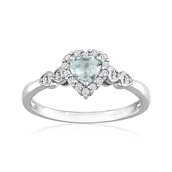 .30 Carat Heart-Shaped Aquamarine and .10 ct. t.w. White Topaz Ring with Diamond Accents in Sterling Silver