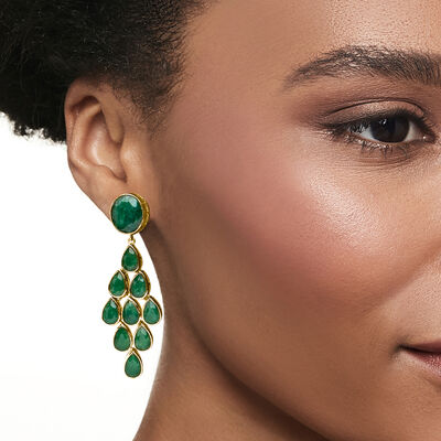 29.50 ct. t.w. Emerald Chandelier Earrings in 18kt Gold Over Sterling
