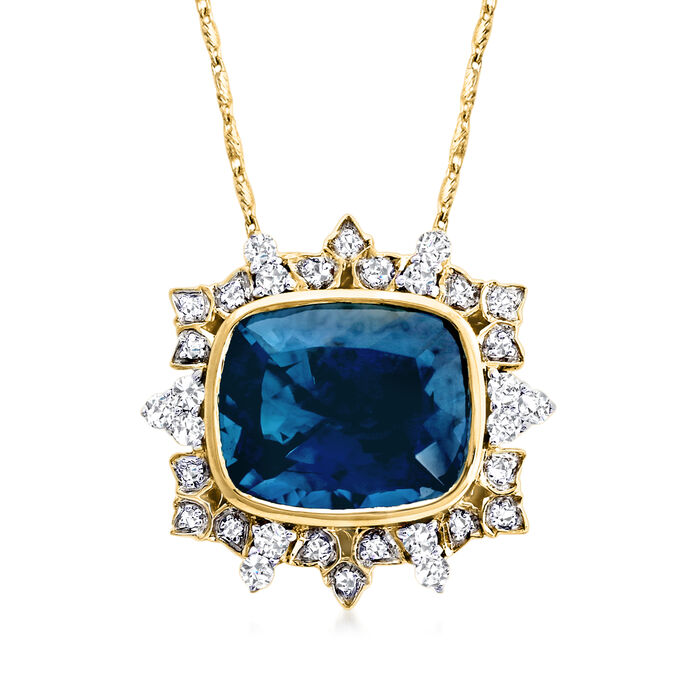 6.75 Carat London Blue Topaz and .28 ct. t.w. Diamond Pendant Necklace in 14kt Yellow Gold