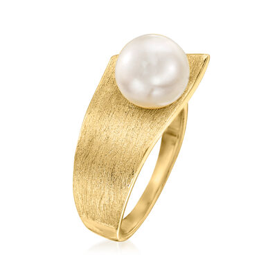 8-8.5mm Cultured Pearl Ring in 18kt Gold Over Sterling