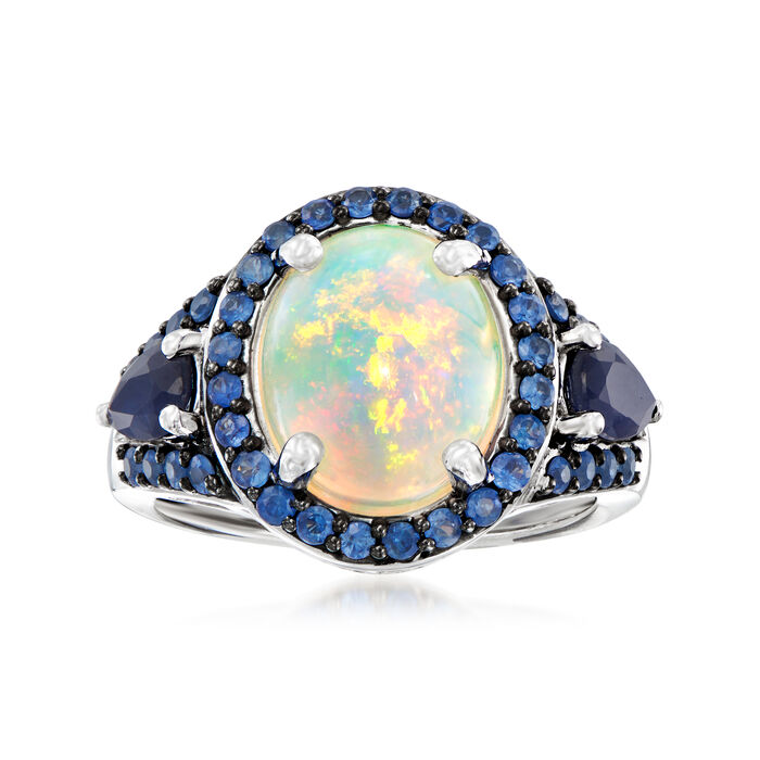 Opal and 1.30 ct. t.w. Sapphire Ring in Sterling Silver
