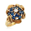 C. 1970 Vintage 2.00 ct. t.w. Sapphire and .20 Carat Diamond Cluster Ring in 14kt Yellow Gold