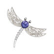8-9mm Black Cultured Pearl Dragonfly Pin with CZ Accents in Sterling Silver