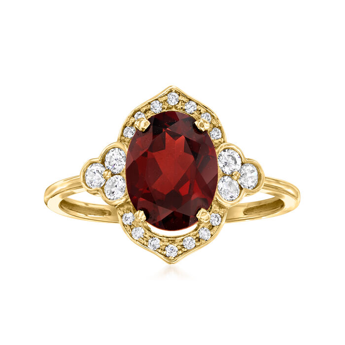 2.10 Carat Garnet and .30 ct. t.w. White Topaz Ring in 14kt Yellow Gold