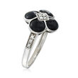 C. 1990 Vintage Black Onyx Flower Ring with Diamond Accents in 14kt White Gold