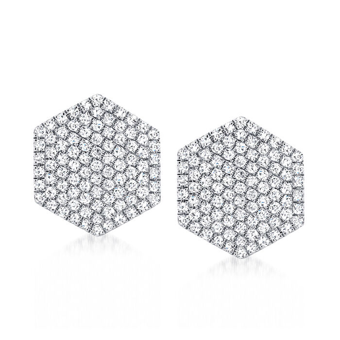 Pave Diamond-Accented Geometric Earrings in 14kt White Gold