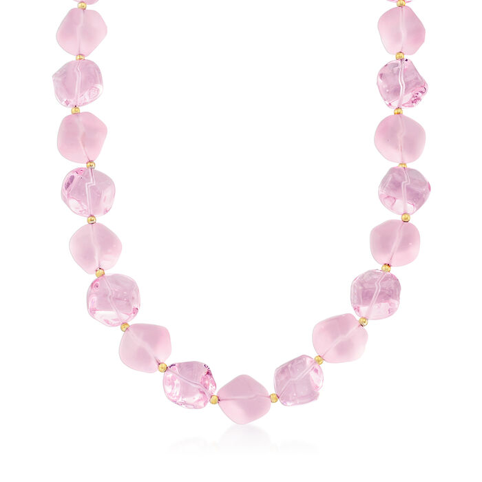 Italian Pink Murano Glass Bead Necklace with 18kt Gold Over Sterling