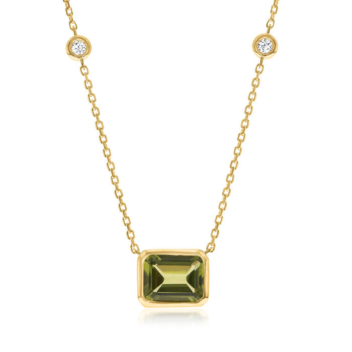 2.00 Carat Peridot Necklace with Diamond Accents in 14kt Yellow Gold