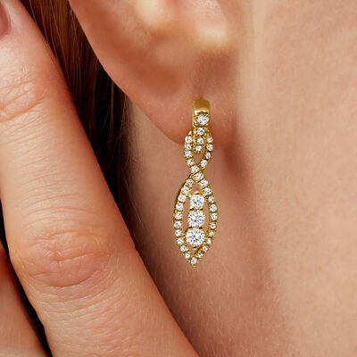.75 ct. t.w. Diamond Navette Drop Earrings in 18kt Gold Over Sterling