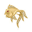 C. 1970 Vintage .50 ct. t.w. Diamond Fish Pin with Ruby Accents in 18kt Yellow Gold