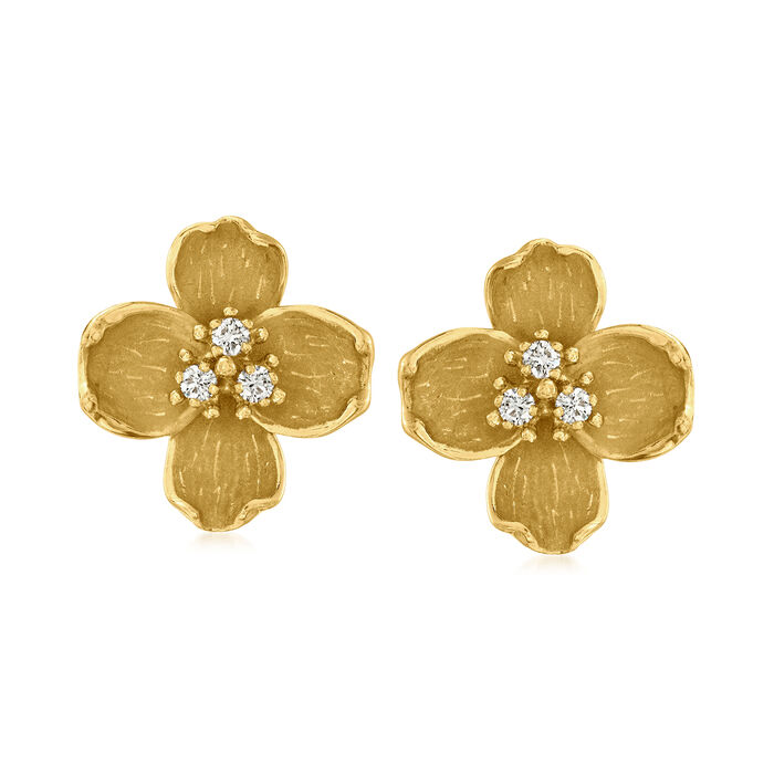 C. 1980 Vintage .30 ct. t.w. Diamond Flower Earrings in 18kt Yellow Gold