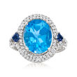 6.00 Carat Swiss Blue Topaz and .46 ct. t.w. Diamond Ring with .20 ct. t.w. Sapphires in 14kt White Gold