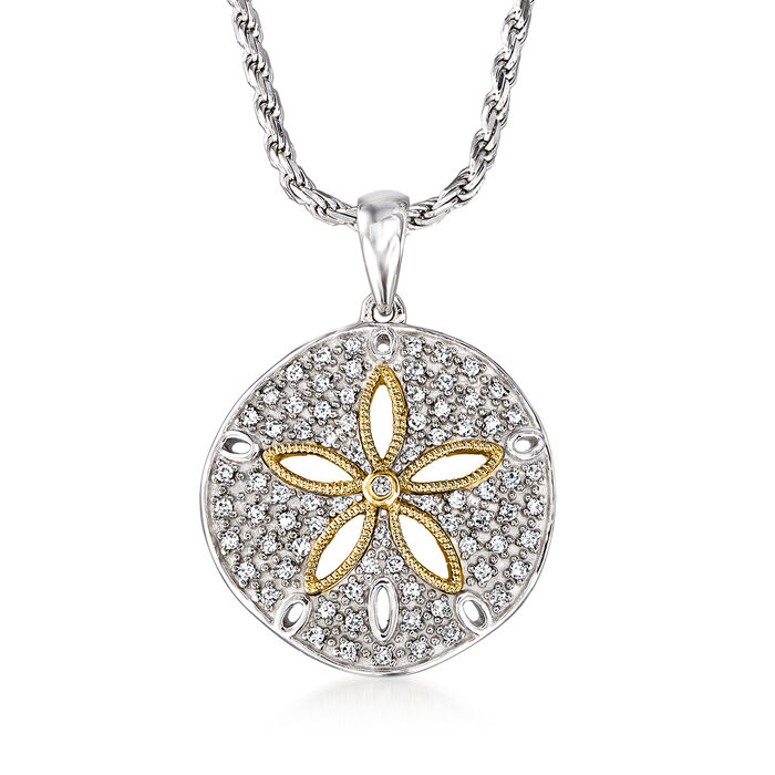 .20 ct. t.w. Diamond Sand Dollar Pendant Necklace in Sterling Silver and 14kt Yellow Gold