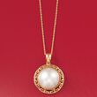 15mm Mabe Pearl and Greek Key Pendant Necklace in 14kt Yellow Gold