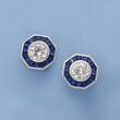 .60 ct. t.w. Simulated Sapphire and 1.00 ct. t.w. CZ Octagon Earrings in Sterling Silver
