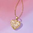 Pink Mother-of-Pearl Floral Heart Pendant Necklace in 14kt Yellow Gold