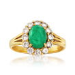 C. 1970 Vintage 1.35 Carat Emerald and .75 ct. t.w. Diamond Ring in 18kt Yellow Gold