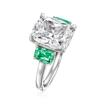 6.00 Carat CZ Ring with 1.10 ct. t.w. Simulated Emeralds in Sterling Silver