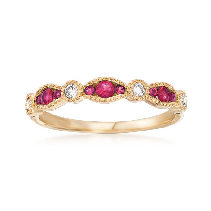 .17 ct. t.w. Ruby and .11 ct. t.w. Diamond Ring in 14kt Yellow Gold