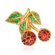 .70 ct. t.w. Simulated Ruby and .30 ct. t.w. Simulated Emerald Cherry Pin/Pendant in 18kt Gold Over Sterling