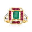 .80 Carat Emerald, .70 ct. t.w. Ruby and .22 ct. t.w. Diamond Ring in 14kt Yellow Gold
