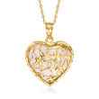 Pink Mother-of-Pearl Floral Heart Pendant Necklace in 14kt Yellow Gold
