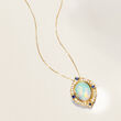 Opal and .20 ct. t.w. Sapphire Pendant Necklace with Diamonds in 14kt Yellow Gold