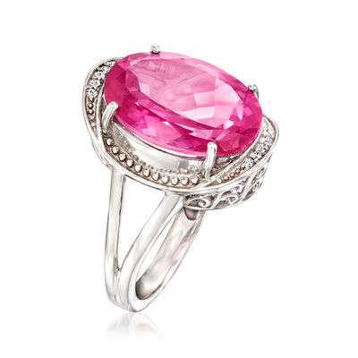 9.50 Carat Pink Topaz Ring with White Zircon Accents in Sterling Silver