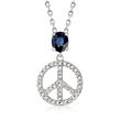 .50 Carat Sapphire and .10 ct. t.w. Diamond Peace Sign Pendant Necklace in Sterling Silver