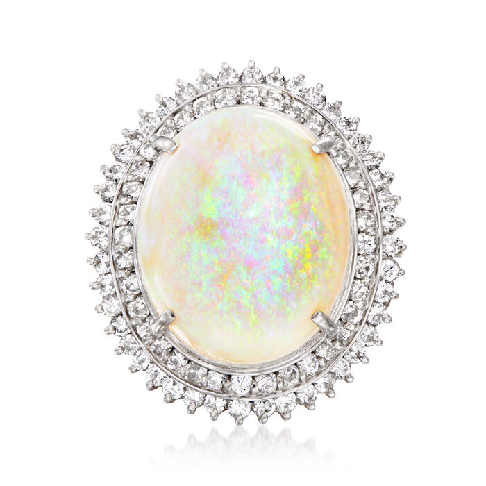 C. 1985 Vintage Opal and 2.00 ct. t.w. Diamond Ring in Platinum