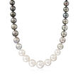 12-15mm Cultured South Sea Pearl and 10-12mm Black Cultured Tahitian Pearl Necklace with 14kt White Gold