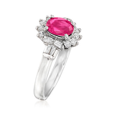 C. 1990 Vintage .64 Carat Ruby Ring with .28 ct. t.w. Diamonds in Platinum