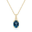 1.60 Carat London Blue Topaz Pendant Necklace with Diamond Accents in 14kt Yellow Gold