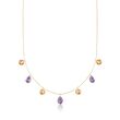 4.10 ct. t.w. Amethyst and 3.40 ct. t.w. Citrine Station Necklace in 14kt Yellow Gold