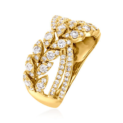 1.00 ct. t.w. Diamond Leaf Crossover Ring in 14kt Yellow Gold