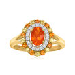 Fire Opal Ring with .60 ct. t.w. Multicolored Sapphires and .18 ct. t.w. Diamonds in 14kt Yellow Gold