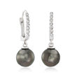 8-9mm Black Cultured Tahitian Pearl Drop Earrings with Diamond Accents in 14kt White Gold