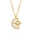 Opal and .13 ct. t.w. Diamond Celestial Pendant Necklace in 14kt Yellow Gold