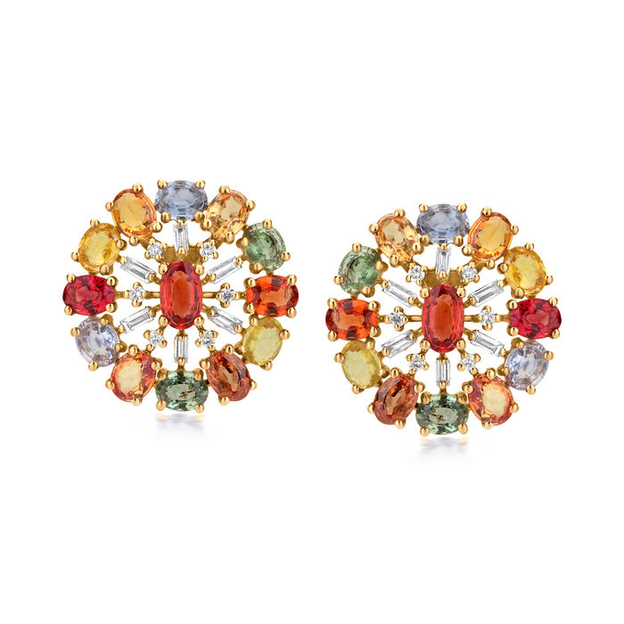 6.00 ct. t.w. Multicolored Sapphire Earrings with .36 ct. t.w. Diamonds in 18kt Yellow Gold