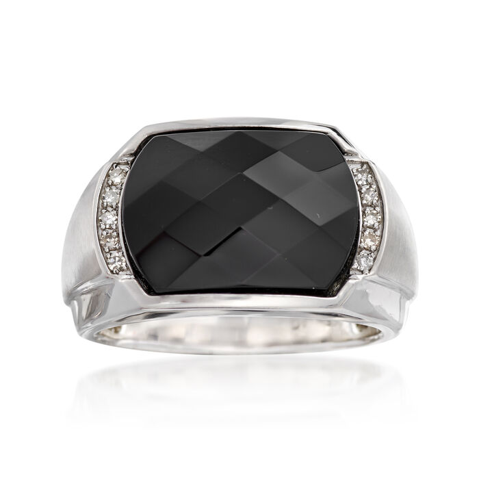 Men's Black Onyx Ring with Diamond Accents in Sterling Silver