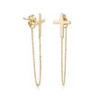 14kt Yellow Gold Cross and Chain Front-Back Drop Earrings