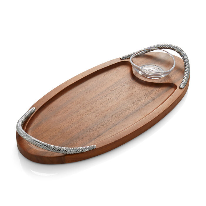 Nambe &quot;Braid&quot; Acacia Wooden Serving Board with Glass Dipping Dish