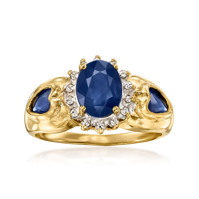 C. 1980 Vintage 2.30 ct. t.w. Sapphire and .10 ct. t.w. Diamond Heart Ring in 10kt Yellow Gold