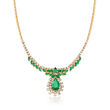 C. 1980 Vintage 6.70 ct. t.w. Emerald and 3.00 ct. t.w. Diamond Necklace in 14kt Yellow Gold