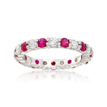 Simulated Ruby and .80 ct. t.w. CZ Eternity Band in Sterling Silver ...