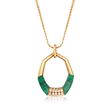C. 1970 Vintage Malachite and .55 ct. t.w. Diamond Open Pendant Necklace in 14kt Yellow Gold