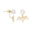 8mm Shell Pearl Jewelry Set: Earrings and Spiked Front-Back Jackets in 18kt Gold Over Sterling